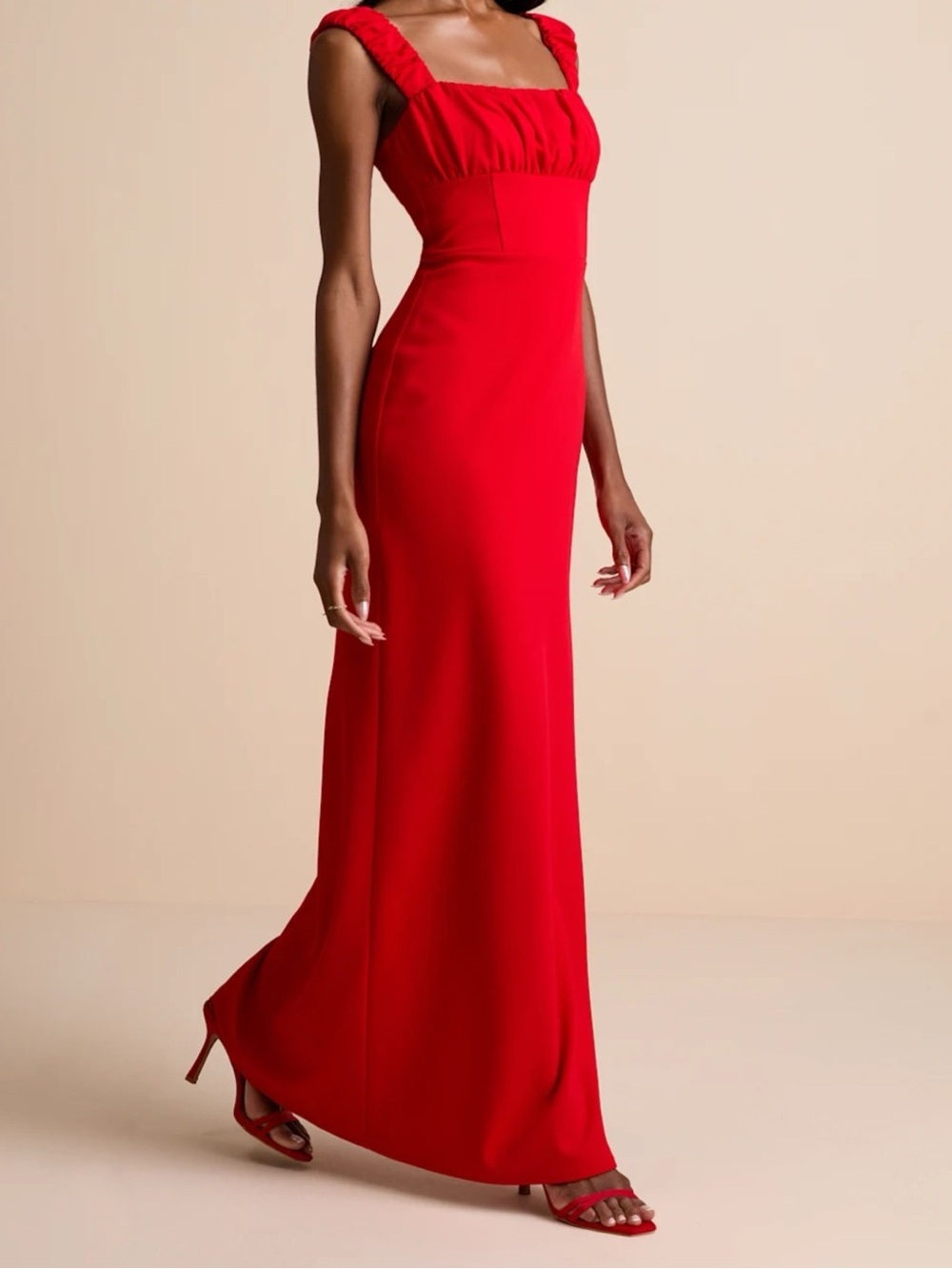 Elegant Red Maxi Dress with Square Neckline